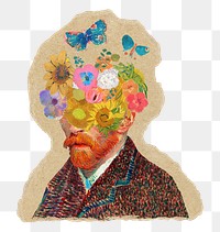 Png Van Gogh self-portrait collage sticker, ripped paper transparent background remixed by rawpixel