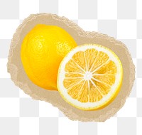 Lemon png sticker, ripped paper transparent background