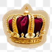 Royal crown png sticker, ripped paper transparent background