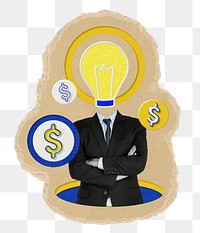 Creative businessman png sticker, torn paper transparent background