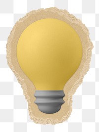 3D light bulb png sticker, torn paper transparent background