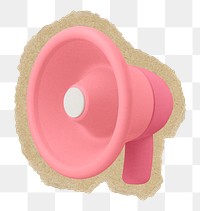 3D megaphone png sticker, torn paper transparent background