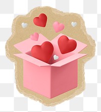 3D heart box png sticker, torn paper transparent background