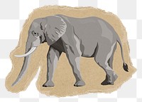 Elephant png sticker, torn paper transparent background