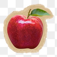 Red apple png sticker, torn paper transparent background