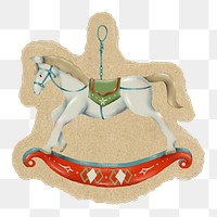 Rocking horse png sticker, torn paper transparent background
