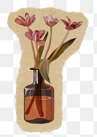 Tulip flower png sticker, torn paper transparent background