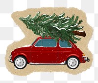 Christmas car png sticker, torn paper transparent background