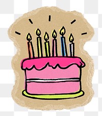 Birthday cake png sticker, torn paper transparent background