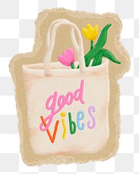 3D tote bag png sticker, torn paper transparent background