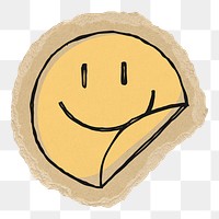 Smiling emoji png sticker, torn paper transparent background