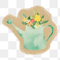 Watering can png sticker, torn paper transparent background