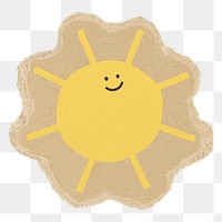 Smiling sun png sticker, torn paper transparent background