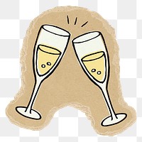 Clinking glasses png sticker, torn paper transparent background