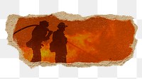 Firefighters on duty png sticker, ripped paper, transparent background