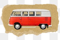 Retro microbus png sticker, ripped paper, transparent background