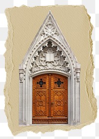 Gothic church png door sticker, ripped paper, transparent background