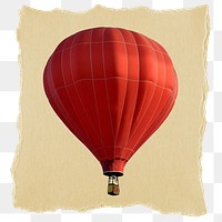 Hot air png balloon sticker, ripped paper, transparent background