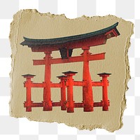 Japanese Torii png gate sticker, ripped paper, transparent background