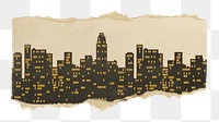 Cityscape silhouette png sticker, ripped paper, transparent background