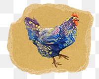 Chicken png animal sticker, ripped paper, transparent background