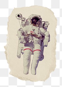 Floating astronaut png sticker, ripped paper, transparent background