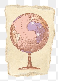 Aesthetic globe png sticker, ripped paper, transparent background