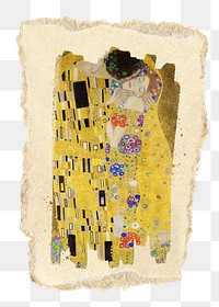 The kiss png sticker, ripped paper, transparent background, famous artwork remixed by rawpixel