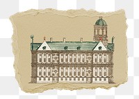 European building png sticker, ripped paper, transparent background