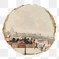 European architecture png sticker, ripped paper, transparent background