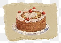 Sponge cake png food sticker, ripped paper, transparent background