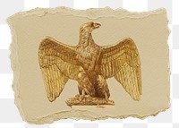 Gold eagle statue png sticker, ripped paper, transparent background