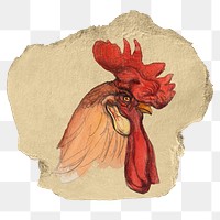 Chicken png animal sticker, ripped paper, transparent background