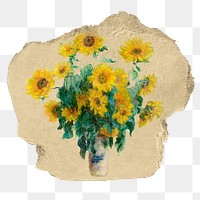 Sunflower vase png sticker, ripped paper, transparent background