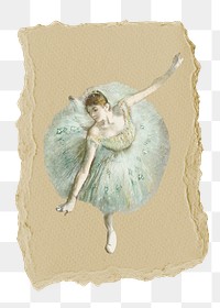 Vintage ballerina png sticker, ripped paper, transparent background, famous artwork remixed by rawpixel