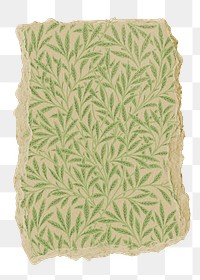 William Morris png leaf pattern sticker, ripped paper, transparent background