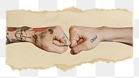 Fist bump png sticker, ripped paper, transparent background