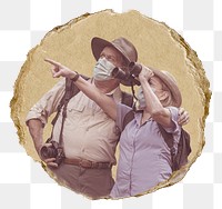 Old tourists png sticker, ripped paper, transparent background