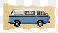 Retro minivan png sticker, ripped paper, transparent background