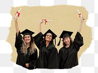 Happy graduates png sticker, ripped paper, transparent background