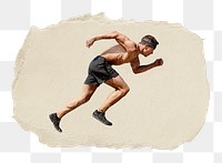 Man sprinting png sticker, ripped paper, transparent background