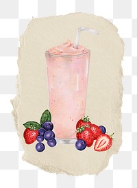 Mixed-berry smoothie png sticker, ripped paper, transparent background