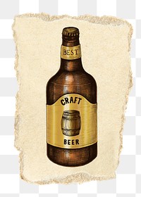 Craft beer png sticker, ripped paper, transparent background