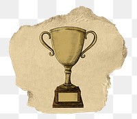 Gold trophy png sticker, ripped paper, transparent background