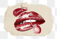 Biting lips png sticker, ripped paper, transparent background