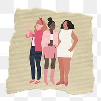 Diverse women png sticker, ripped paper, transparent background