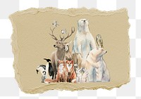 Wild animals png sticker, ripped paper, transparent background