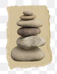 Zen stones png sticker, ripped paper, transparent background