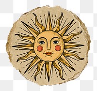 Celestial sun png sticker, ripped paper, transparent background