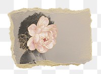 Flower woman aesthetic png sticker, ripped paper, transparent background